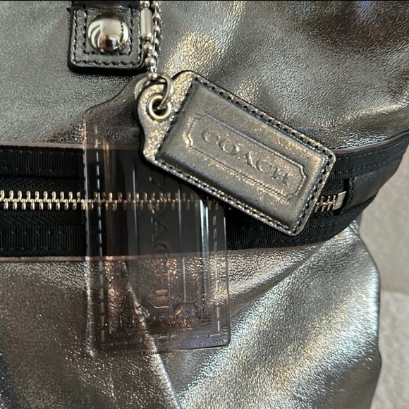 Bundle Coach Poppy Silver Metallic Leather Tote Purse & Wallet - Picture 5 of 12